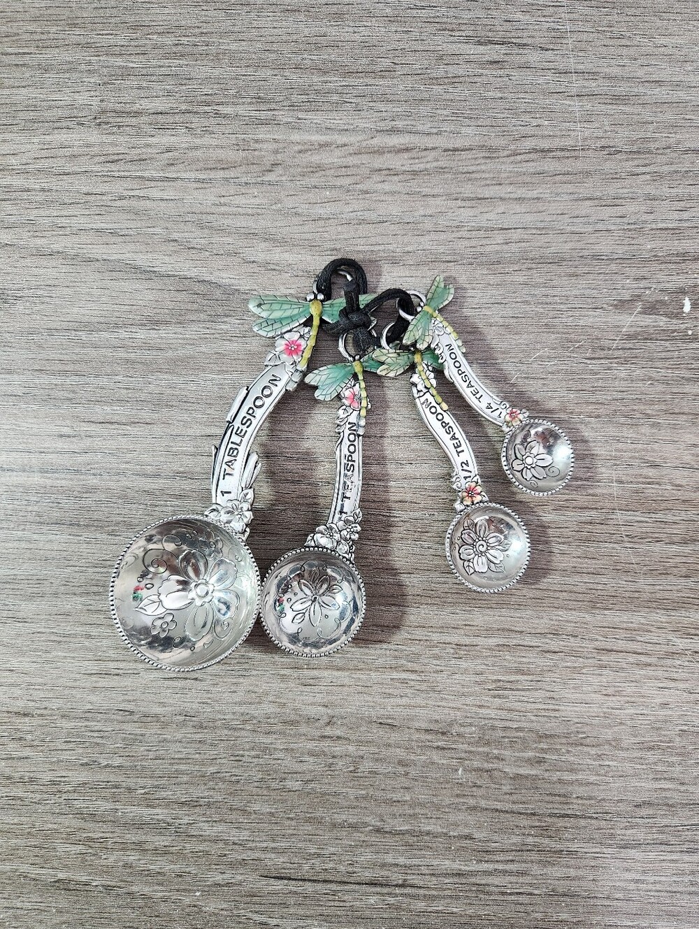 Ganz Metal Dragonfly Flower Etched Measuring Spoons Set of 4
